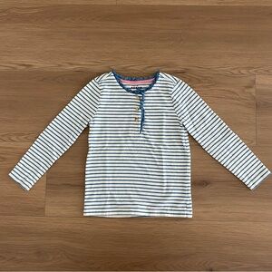 Mini Boden Blue Striped Henley Ruffle Long Sleeve Shirt Girl’s size 6-7Y
